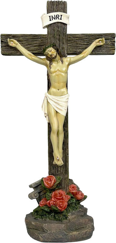Jesus Crucifix Statue Cross Catholic Resin Figurine Hand Painted Religious Decor
