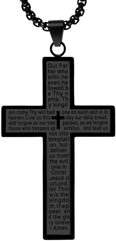 Men'S Cross Necklace with Lord'S Prayer Stainless Steel Chains Necklaces for Men