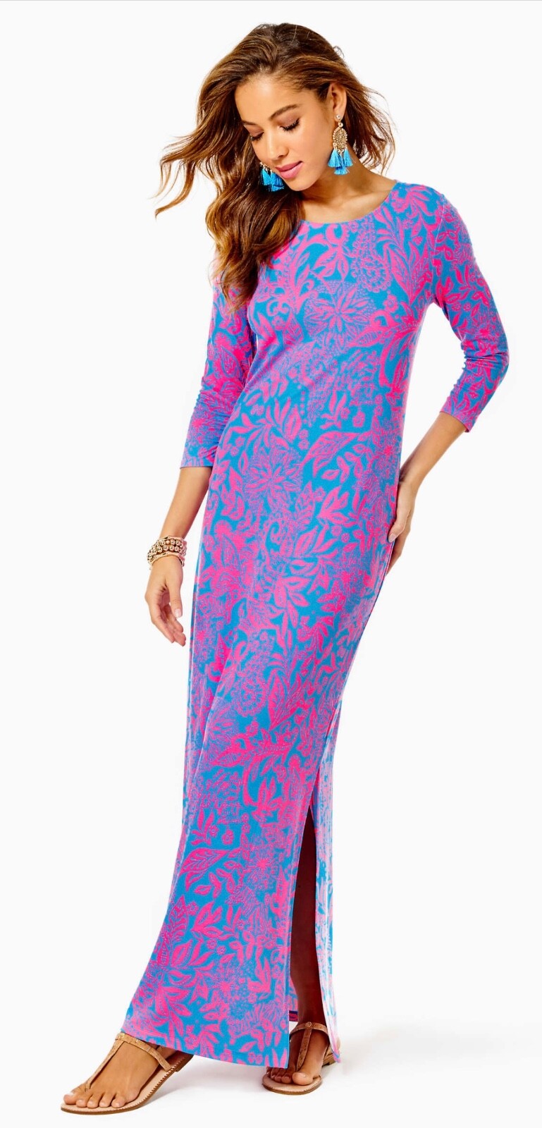 Pre-owned Lilly Pulitzer Morgann Maxi Aura Pink Leaf An Impression Size Xl In Multicolor