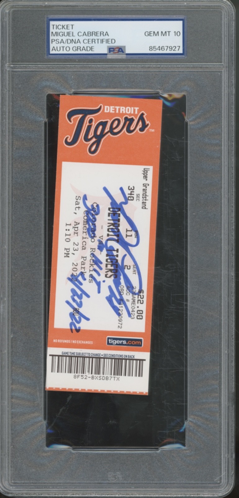 2022 Tigers Ticket Miguel Cabrera Autograph Gem Mint PSA DNA 10 Auto