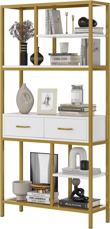 Bookshelf, Tall Bookcase with 2 Drawers and Storage Shelves,