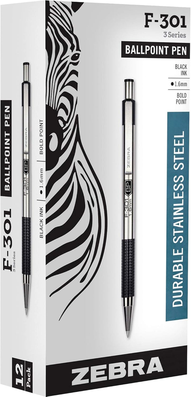 F-301 Retractable Ballpoint Pen, Stainless Steel Barrel, Bold ...