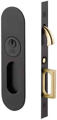 Emtek 2165US19 Narrow Oval 7-1/4'' Tall Privacy Pocket Door Lock - Flat Black