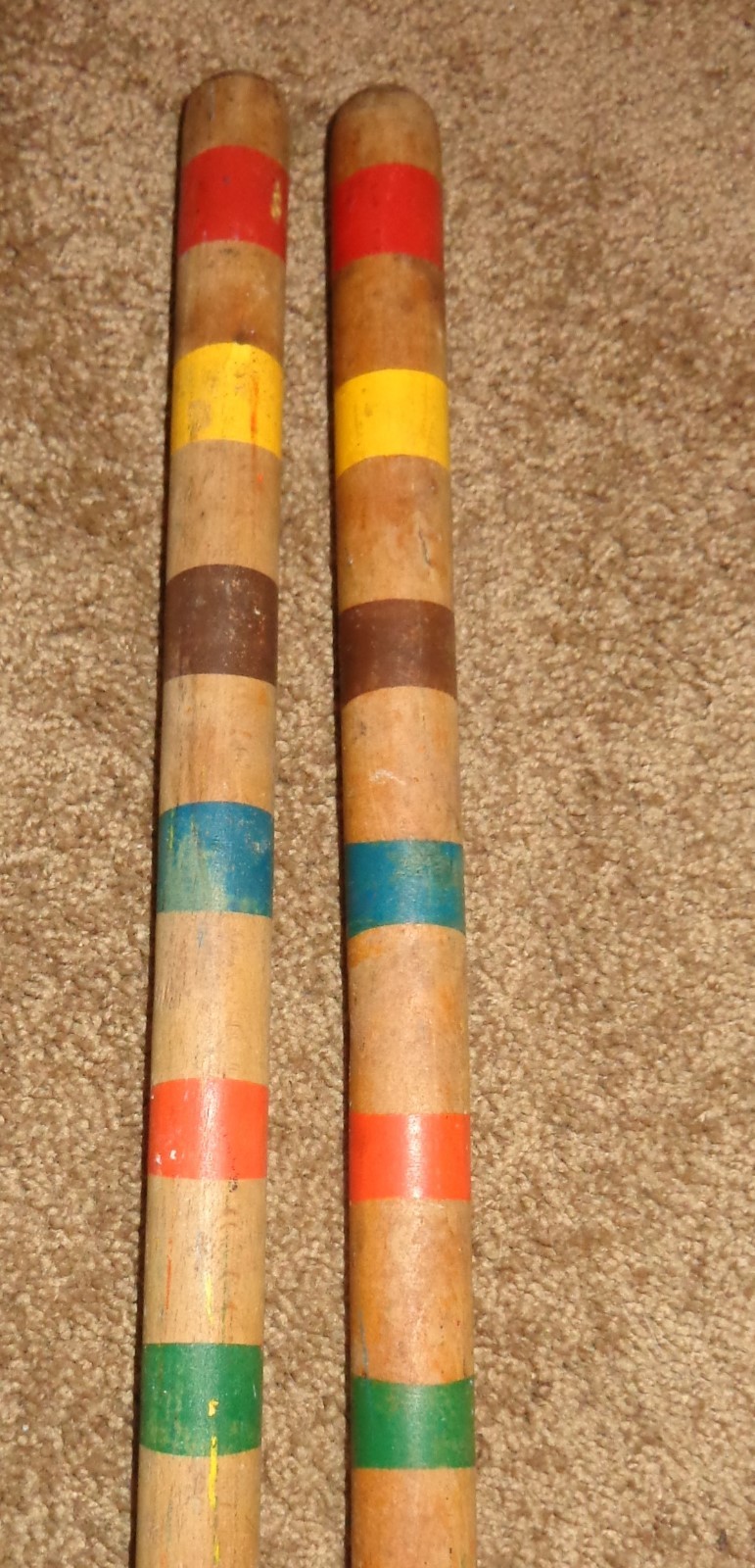 2 OLD VINTAGE WOOD CROQUET SET STAKES WOODEN 20 3/8
