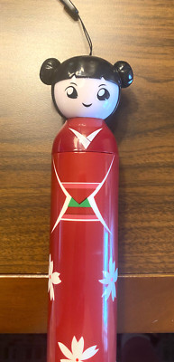 Burgundy KOKESHI DOLL UMBRELLA Folding w Hard Case Geisha Girl Japanese Lady B