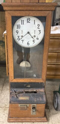 Antique oak International Time Recording Co time clock 
