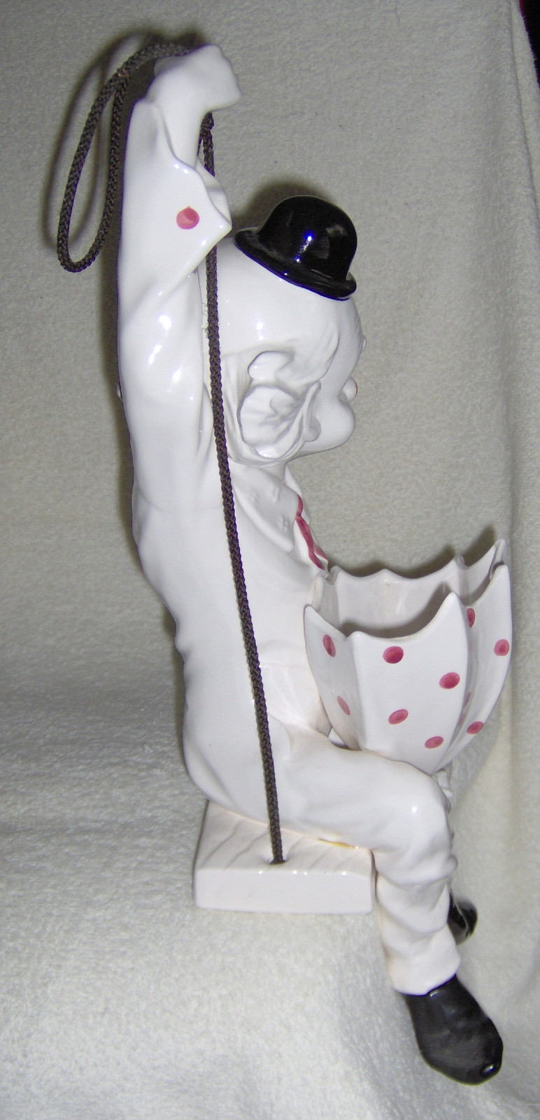 Hand Painted Ceramic Clown On Swing~Hanging Or Shelf Sitter