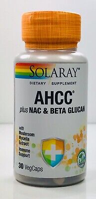 AHCC Plus NAC & Beta Glucan Solaray 30 VCaps Exp 4/2025 Immune System Support