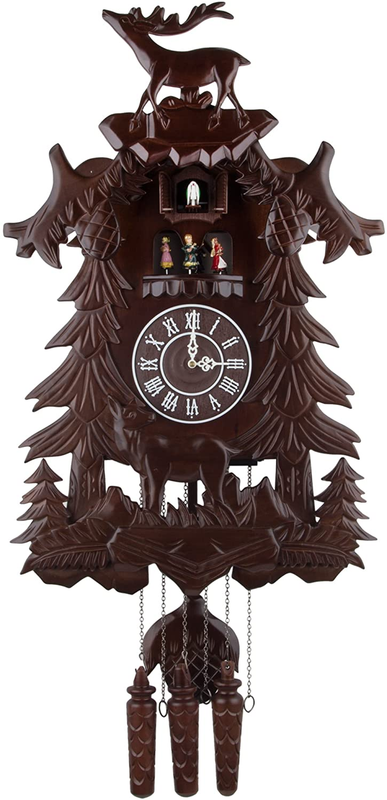 Vivid Large Deer Handcrafted Wood Cuckoo Clock with 4 Dancer
