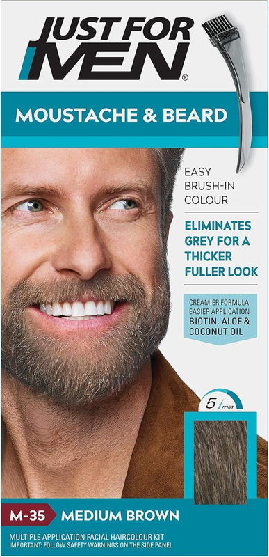 Just for Men Moustache & Beard Medium Brown Dye, Eliminates Grey for a Thicker