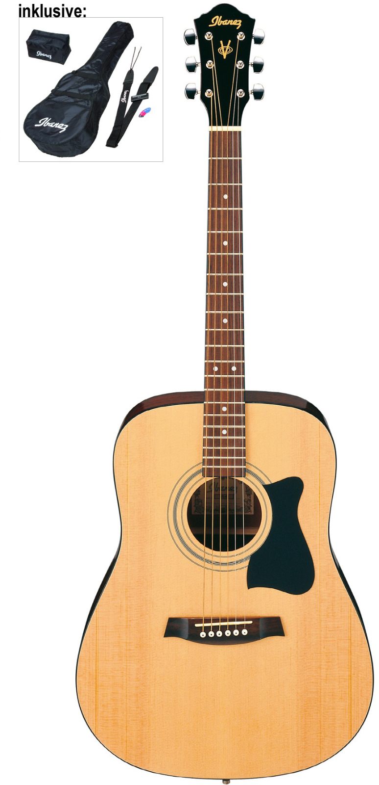 Ibanez Jampack Akustikgitarren-Set mit Dreadnought Gitarre Natural inkl. Tasche