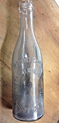 Antique Beer Bottle Slug Plate Bubbles Glass Mahanoy City PA Chas Kaier Brewing