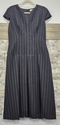 Amanda Wakeley Black Fit & Flare Midi Dress NEW 10 Box Pleats Cap Sleeve Regency