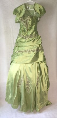 Mia By Da Vinci Sage Green Corset Beaded Upper Strapless Ball Gown Size 10