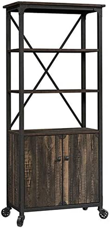 Rustic 3-Shelf Metal Frame Mobile Bookcase with Doors in Car