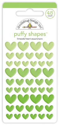 Doodlebug Self-Adhesive Stickers Puffy Heart Shapes 3 Sizes Green Limeade