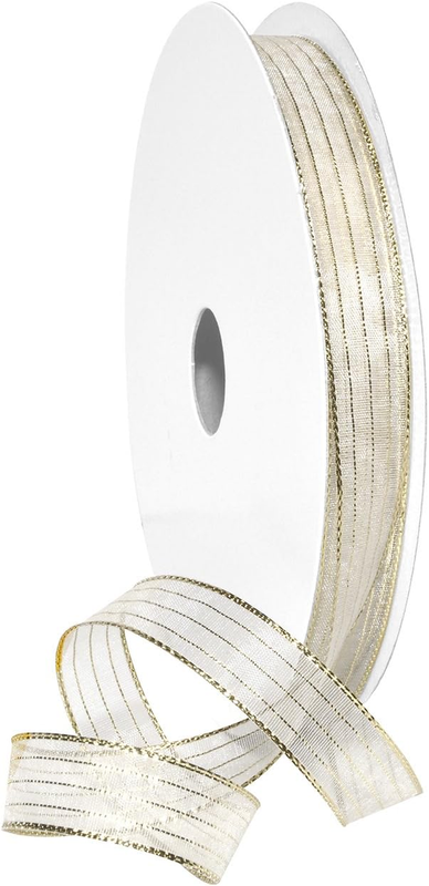 Harmony Ribbon, Metallic, 5/8 Inch by 50 Yards, White/Gold, Item 1401.03/50-634,