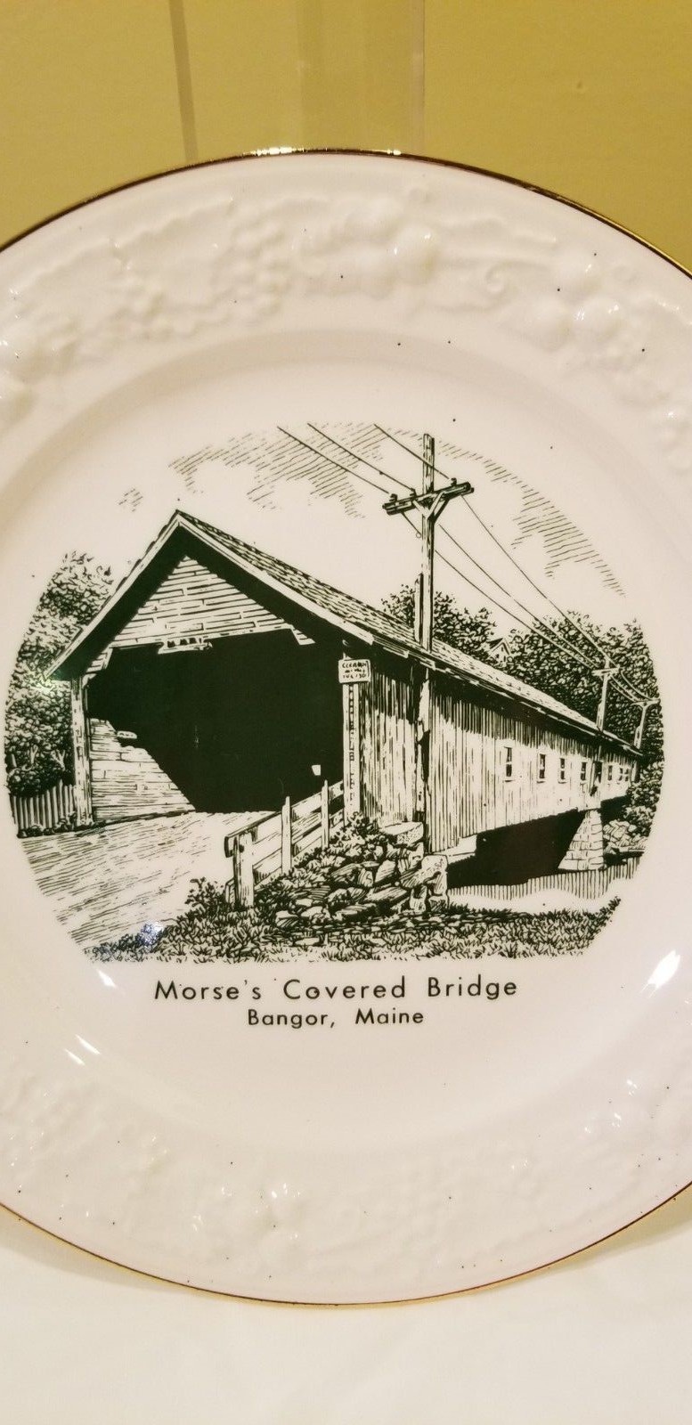 Vtg Morse's Covered Bridge Bangor Maine ME Homer Laughlin Eggshell Theme Plate