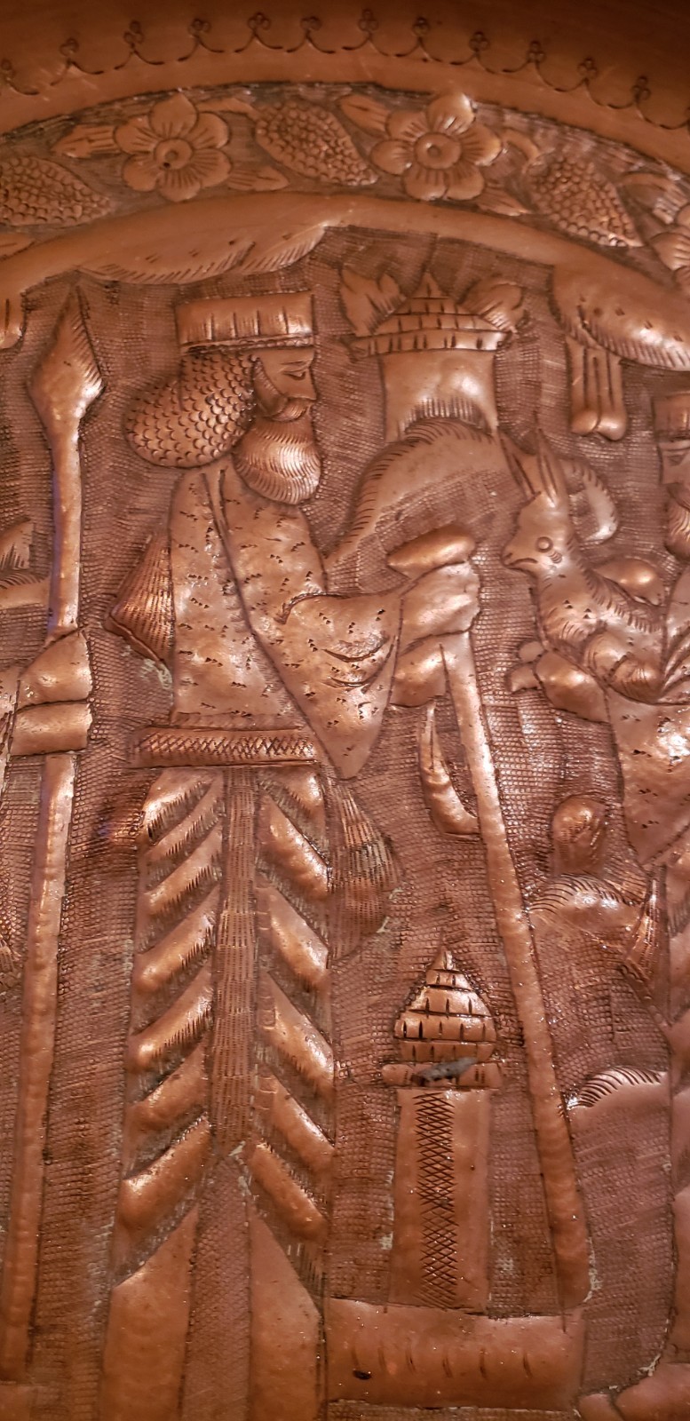 Vintage Hand Tooled Copper Persian Three Kings w/Scottish Terrier dog??