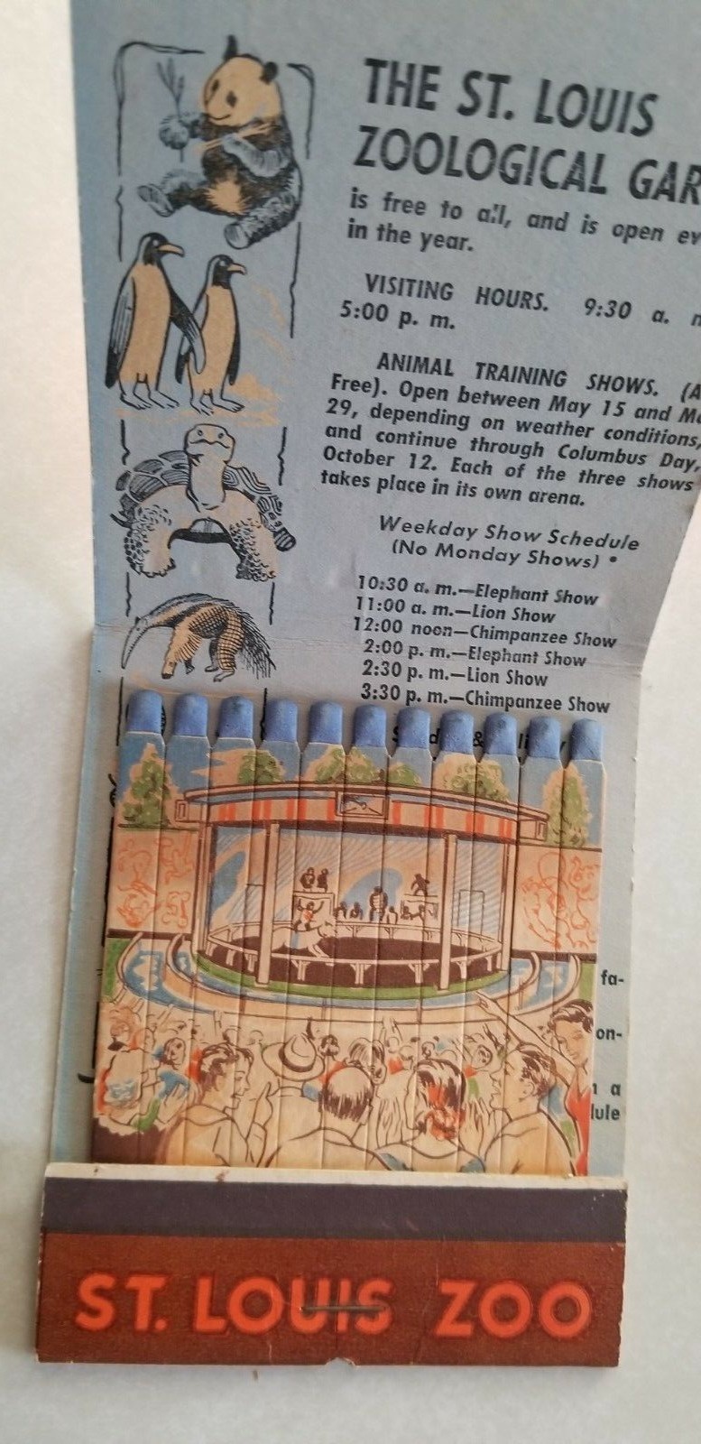 SUPER ST. LOUIS ZOO GIANT FEATURE MATCH BOOK NERO MONKEY ELEPHANTS L@@K!!
