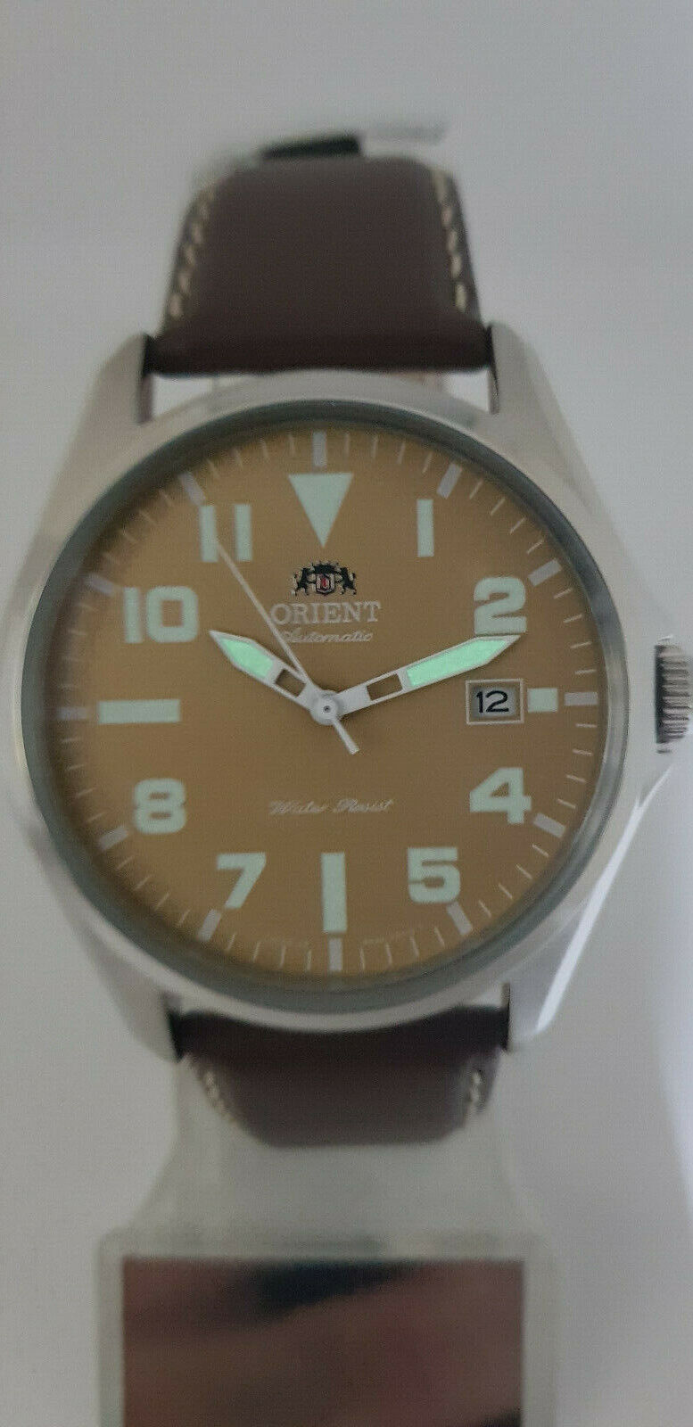 Pre-owned Orient Automatic Military Khaki Dial Leather Strap Fer2d00an Made In Japan