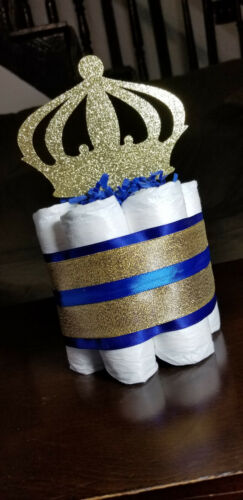 Mini Diaper Cake - Royal Blue Prince Theme Diaper Cake for Baby Boy Shower 