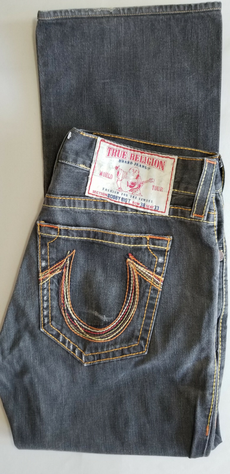 TRUE RELIGION Men Bobby Big T Bootcut US Made Cotton Denim