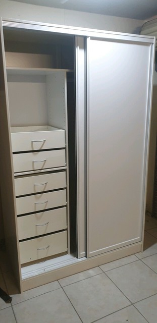 Big Quality Freestanding White Wardrobe 6 Drawers Sliding Doors