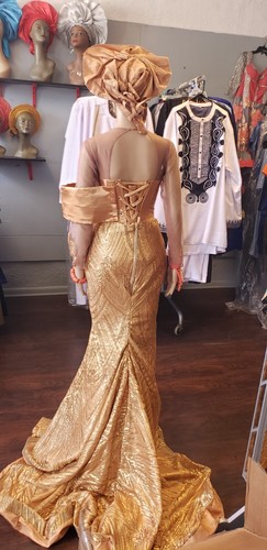 Pre-owned And Luxury Africa Gold Dres. For Wedding, Prom, Birthday Party  More