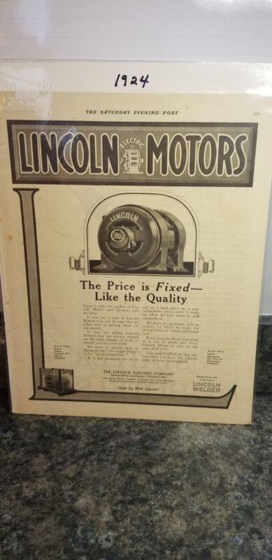 Vintage 1924 Lincoln Electric Motors Advertisement ~ GREAT TO FRAME (Lot 102)