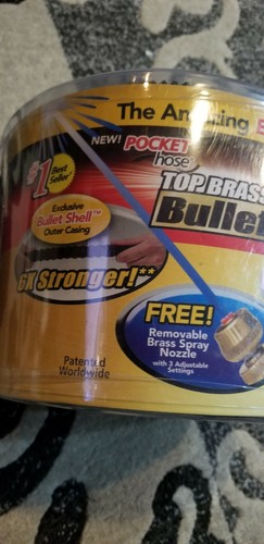 Pocket Hose Top Brass Bullet 75FT  Expandable Lightweight Water Hose w/Spray noz