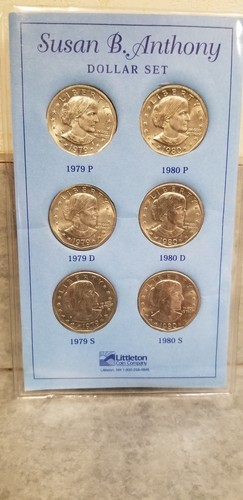 1979 1980 Susan B. Anthony 6 Coin $1 Dollar Set Littleton Coin Co.