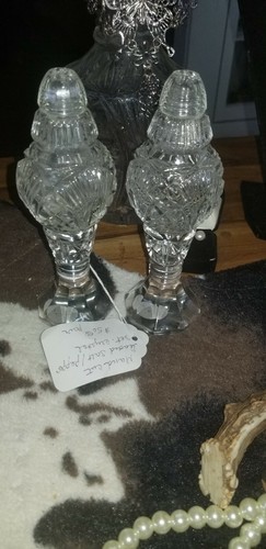 Antique Hand Cut Crystal Salt & Pepper Set