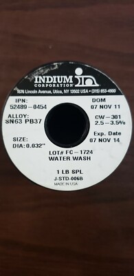 Indium No-Clean Rosin Solder 52905-0454 // Sn63 Pb37 1/% CW807 .032/"