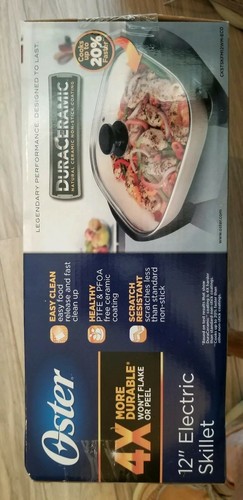 Oster CKSTSKFM12W-ECO DuraCeramic Electric Skillet, 12-Inch, Black/Creme. New.