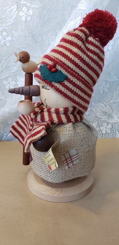 Holzkunst Christian Ulbricht Smoker Snowman w Bird Wood Incense Burner 10
