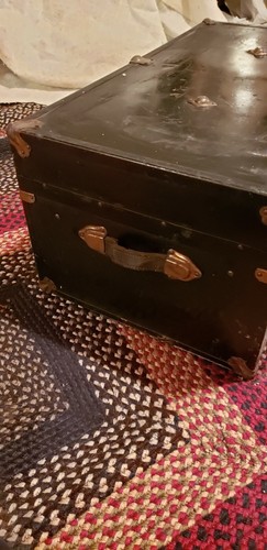 Vintage Antique Metal  Travel Trunk Suitcase Black Color