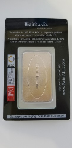 1 ounce (OZ) rhodium bar .999 Baird & Co