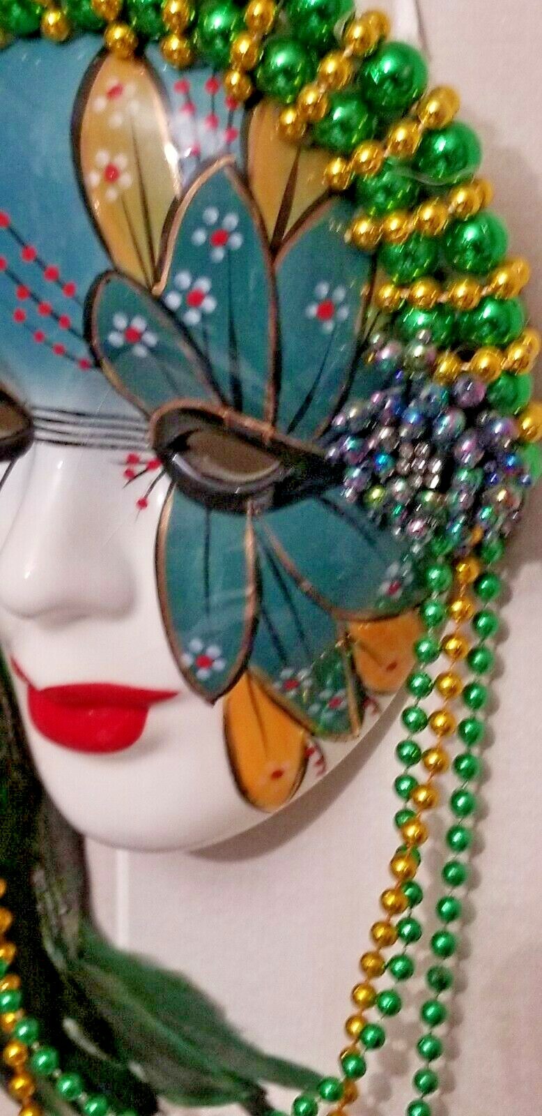 Turquoise PEACOCK DREAM CERAMIC MASK  Mardi Gras LARGE Feather Lady Beautiful !!