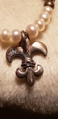 Fleur De Lis Sterling Pendant /freshwater Pearl Necklace