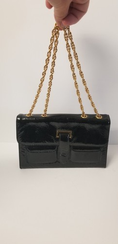 Saks Fifth Avenue Vintage Small Black Patent Leather Purse Goldtoned Link  Chain