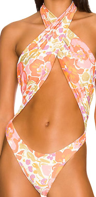 NEW STONE FOX SWIM FREE PEOPLE BLOOM AZALEA FLORAL HALTER ONE PIECE SWIMSUIT L