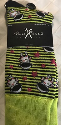 Mark Ecko Socks Men s Shoe Size 6 - 12 Lime Green & Black W/Astronauts