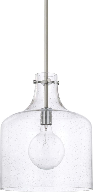 Homeplace Lighting 325712BN Crawford Urban/Industrial Clear Seeded Glass Jar Pendant Light, 1-Light 100 Watt, 15