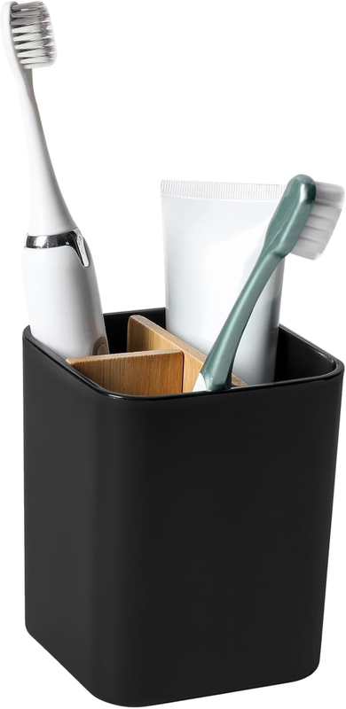 Bamboo Toothbrush Holder for Bathrooms, 3 Slots Toothbrush and Toothpaste Holder