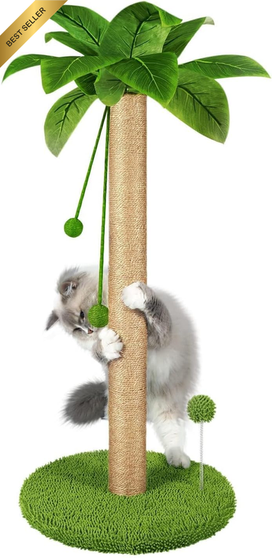 Cat Scratching Post - 82Cm Tall Scratch Tree with Premium Sisal Rope, Two Intera