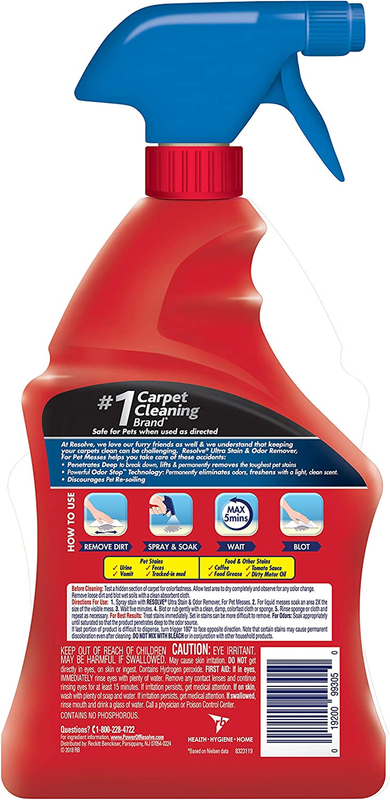 Resolve Ultra Pet Odor and Stain Remover Spray, Carpet Cleaner, 32Oz (Pack of 1)