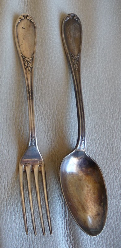 1 Fourchette Et 1 Cuillere Metal Argente Ercuis