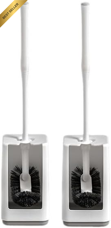 2 Pcs S-Curve Toilet Brush and Holder Set, Long Handle Toilet Bowl Brush with Fl