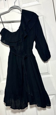 Oddy Dress Asymmetrical Layered Ruffle Hem Witchy Black NWT Gauzy Material Large